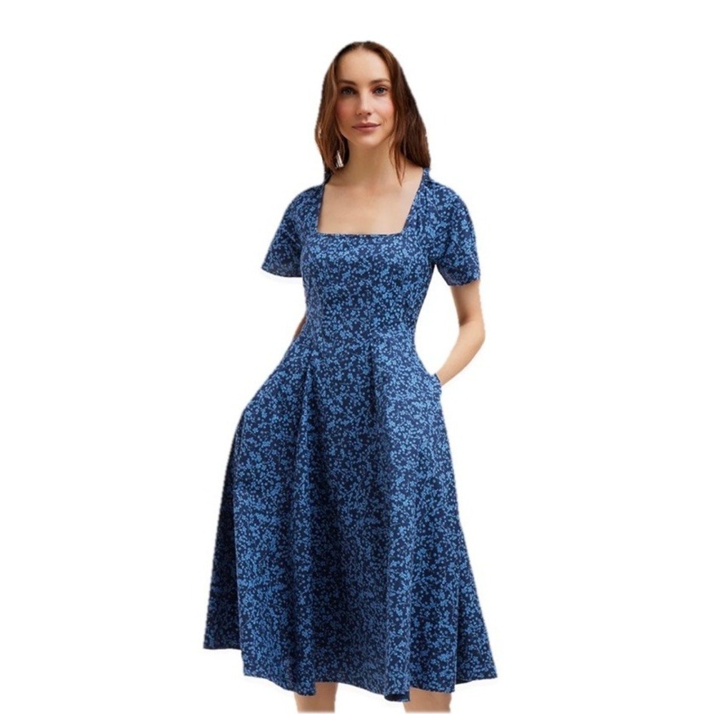 Draper James Midi Dress Woman Blue Size 8 Caitlyn Ribbon Floral - Picture 6 of 8